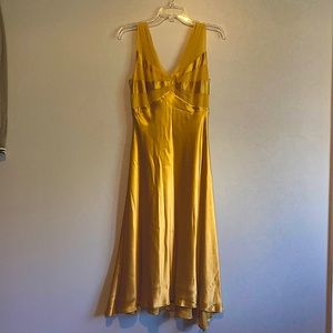 Gold womens dress Max and Cleo Long silk dress 100% silk, NWT